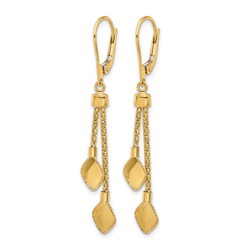 14K Yellow Gold Polished And Brushed Dangle Leverback Earrings