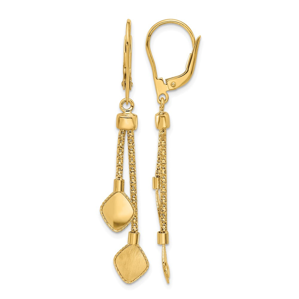 14K Yellow Gold Polished And Brushed Dangle Leverback Earrings