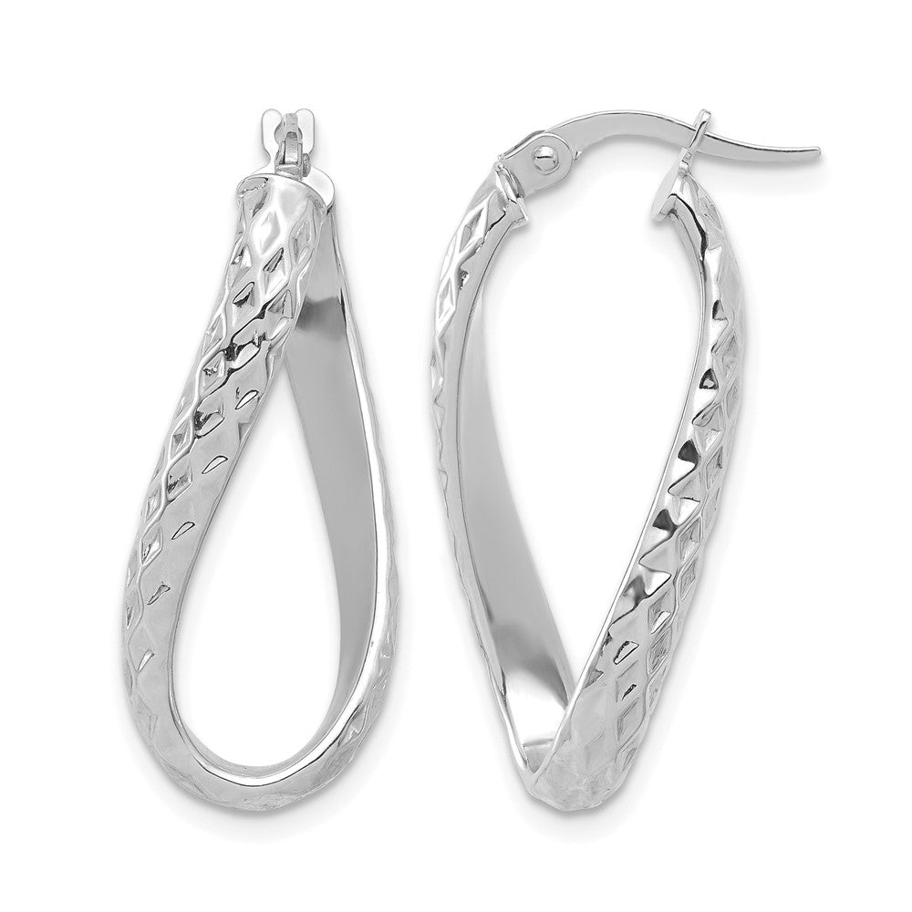 14K Yellow & Rhodium W/ White Plating Polished D/C Twist Hoop Earrings