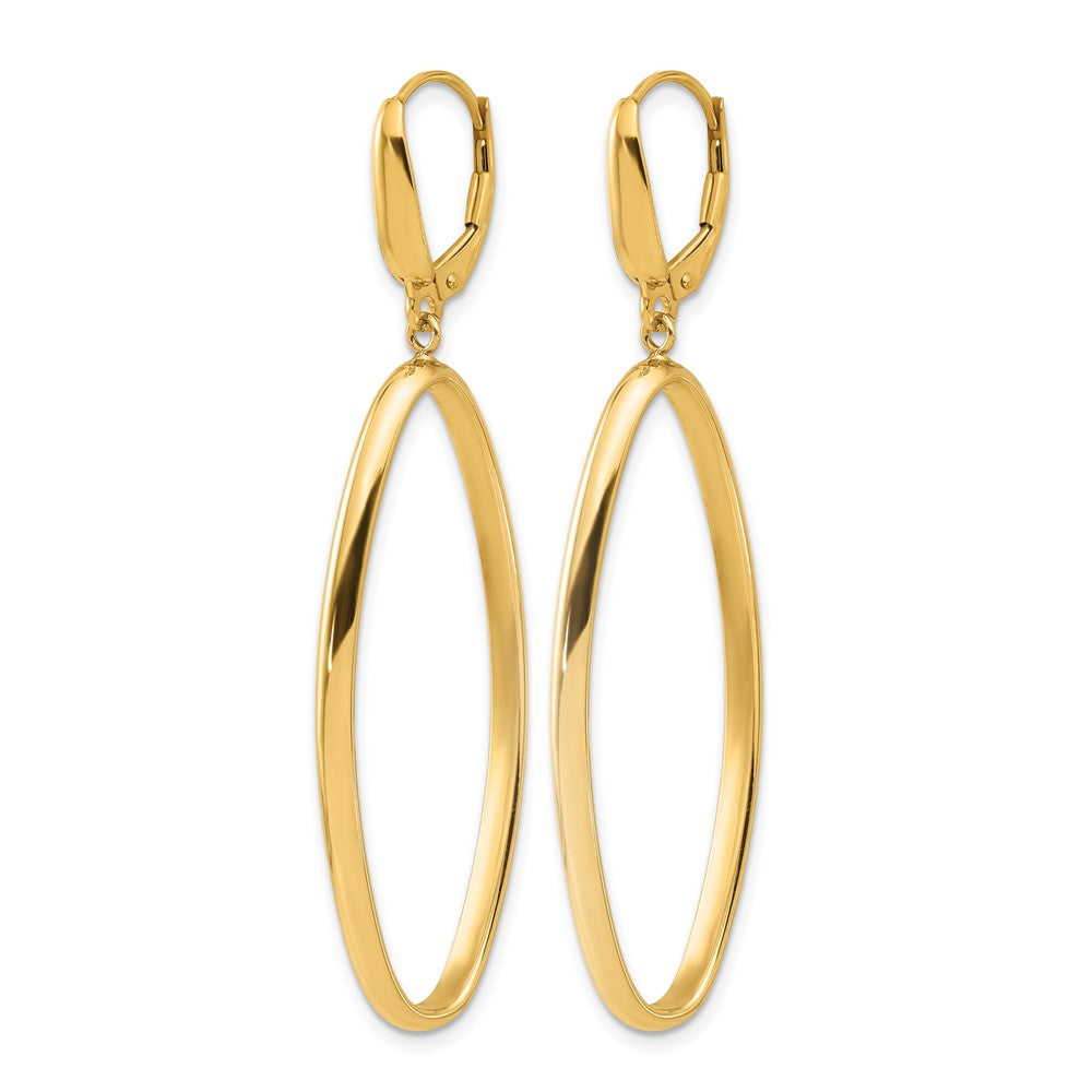 14K Yellow Gold Polished Oval Dangle Leverback Earrings