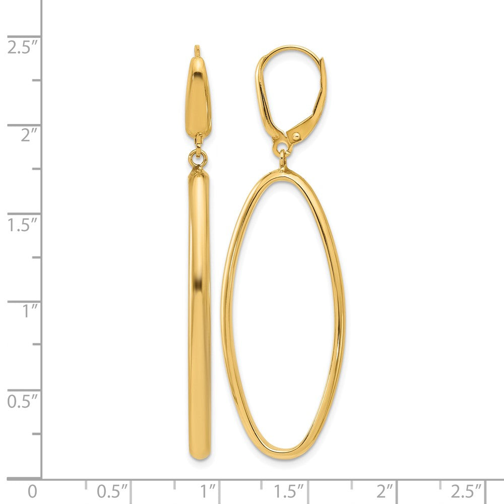 14K Yellow Gold Polished Oval Dangle Leverback Earrings