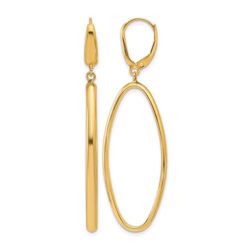 14K Yellow Gold Polished Oval Dangle Leverback Earrings