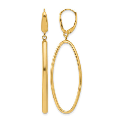 14K Yellow Gold Polished Oval Dangle Leverback Earrings