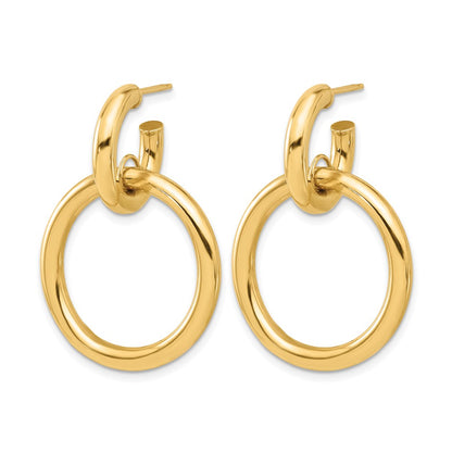 14K Yellow Gold Polished Circle Dangle Hoop Post Earrings