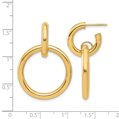 14K Yellow Gold Polished Circle Dangle Hoop Post Earrings