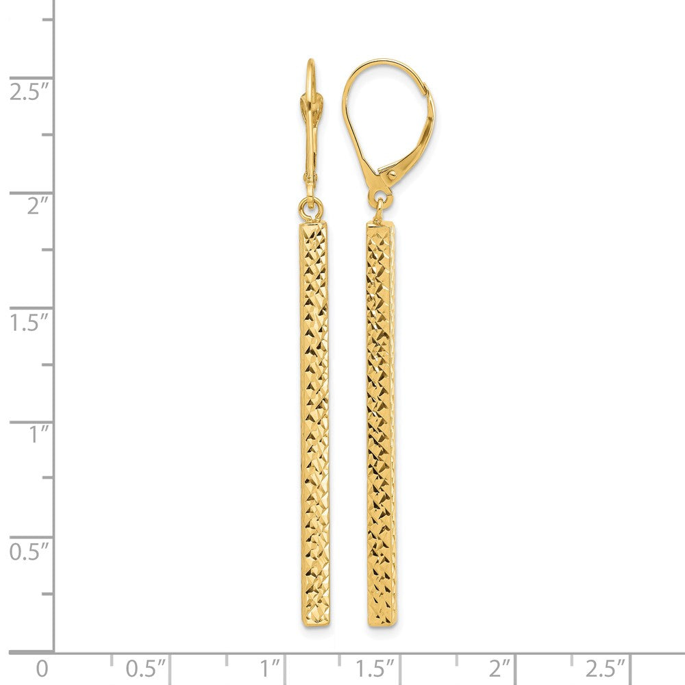 14K Yellow Gold Polished And Diamond Cut Bar Dangle Leverback Earrings