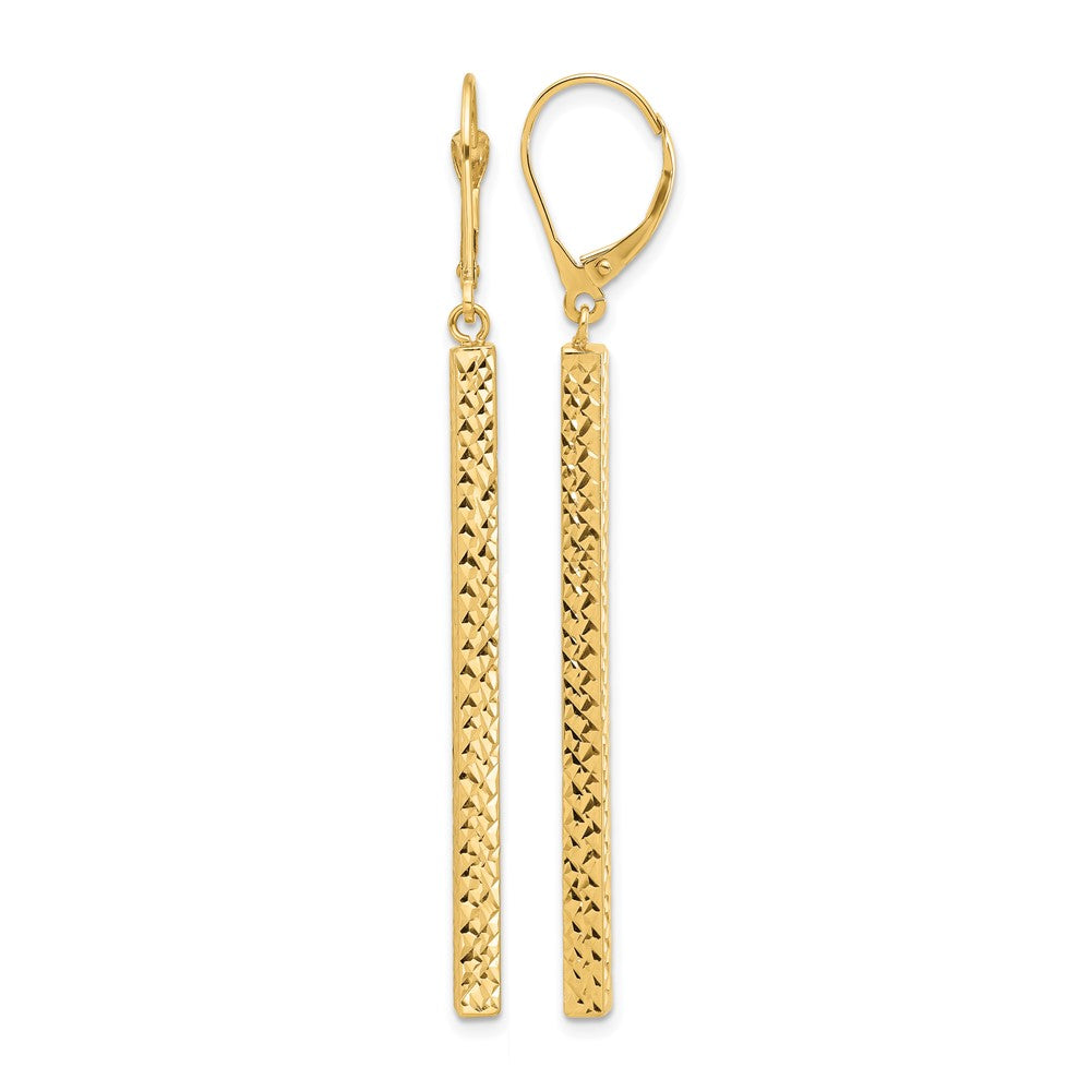14K Yellow Gold Polished And Diamond Cut Bar Dangle Leverback Earrings