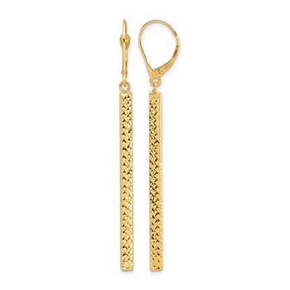 14K Yellow Gold Polished And Diamond Cut Bar Dangle Leverback Earrings