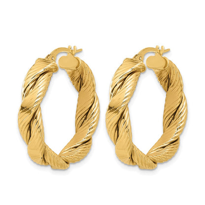 14K Yellow Gold Polished And Textured Braided Hoop Earrings