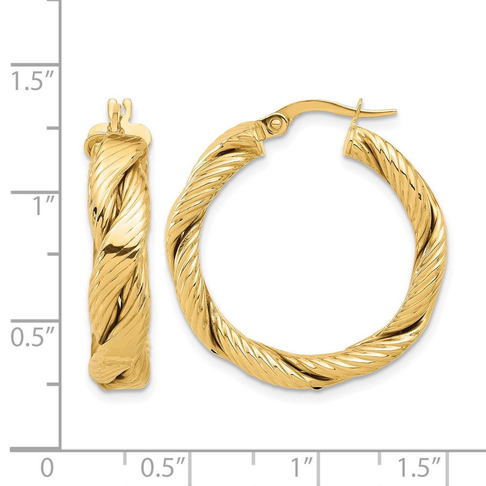 14K Yellow Gold Polished And Textured Braided Hoop Earrings