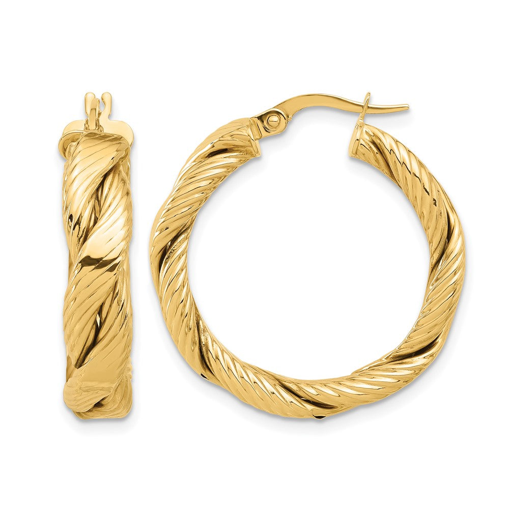14K Yellow Gold Polished And Textured Braided Hoop Earrings