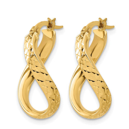 14K Yellow Gold Polished And Diamond Cut Twist Hoop Earrings
