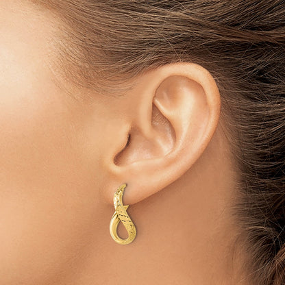 14K Yellow Gold Polished And Diamond Cut Twist Hoop Earrings