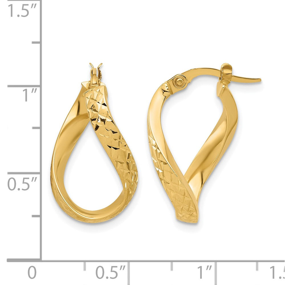 14K Yellow Gold Polished And Diamond Cut Twist Hoop Earrings