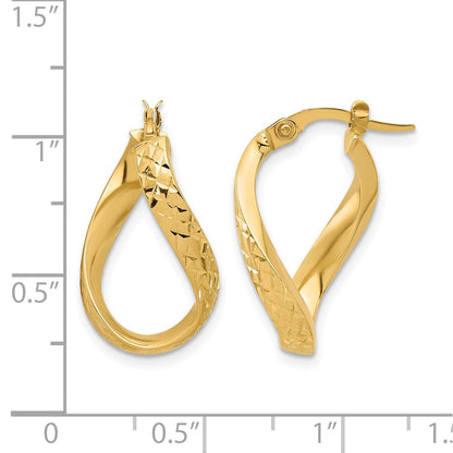 14K Yellow Gold Polished And Diamond Cut Twist Hoop Earrings