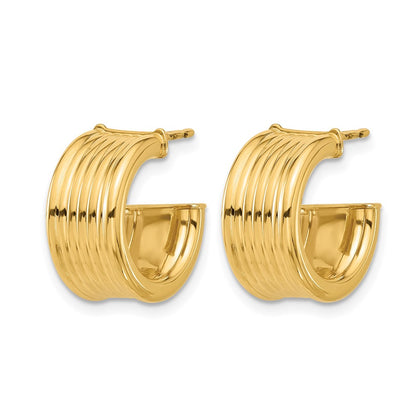 14K Yellow Gold Polished And Grooved J Hoop Post Earrings