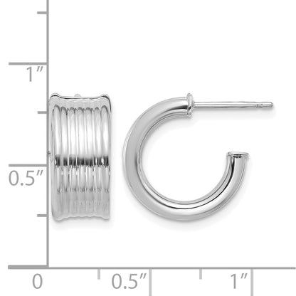 14K Yellow & Rhodium W/ White Rh Plating Polished And Grooved J Hoop Post Earrings