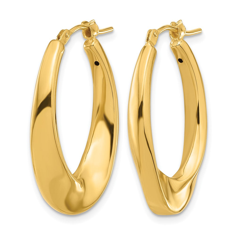 14K Yellow Gold Polished Hollow Oval Twist Hoop Earrings