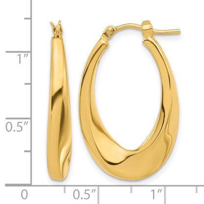 14K Yellow Gold Polished Hollow Oval Twist Hoop Earrings