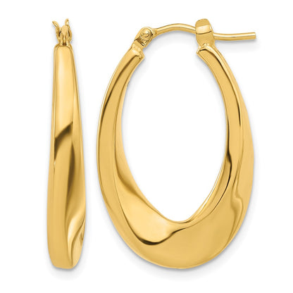 14K Yellow Gold Polished Hollow Oval Twist Hoop Earrings