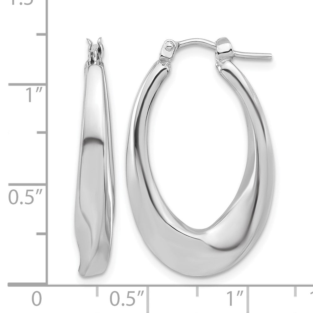 14K White Gold Polished Hollow Oval Twist Hoop Earrings