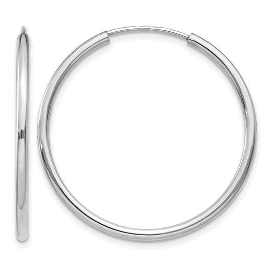 14K White Gold 1.00mm Polished Endless Tube Hoop Earrings