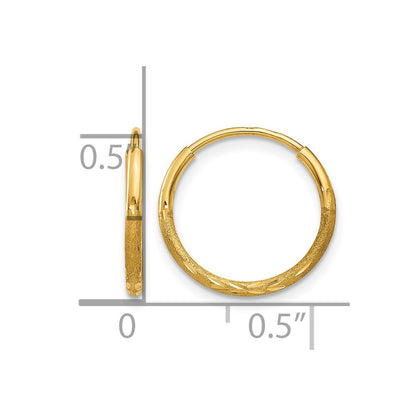 14K Yellow Gold 1.0mm Diamond Cut Endless Hoop Earring