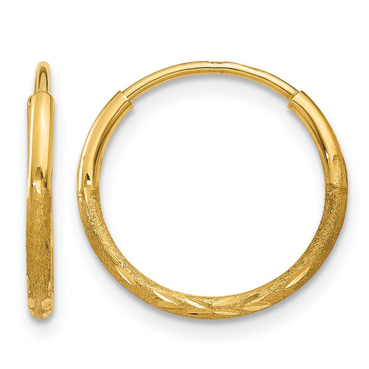 14K Yellow Gold 1.0mm Diamond Cut Endless Hoop Earring