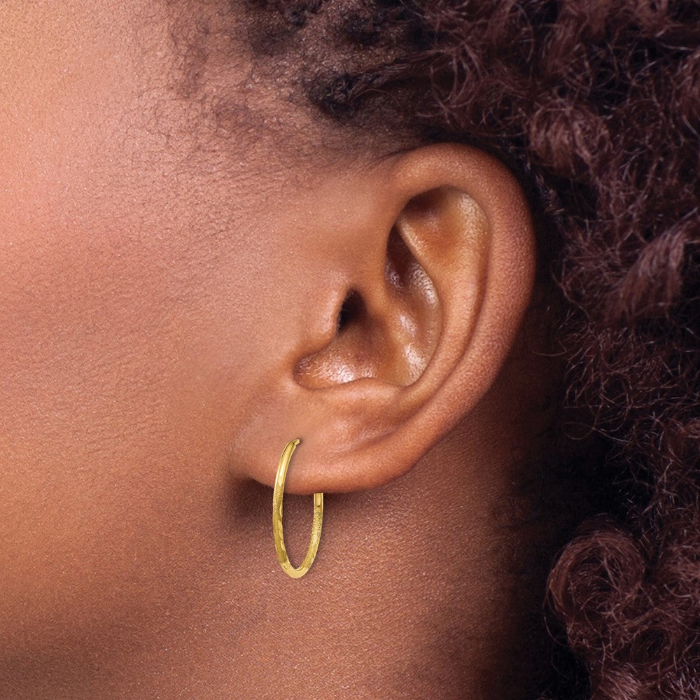 14K Yellow Gold 1.0mm Diamond Cut Endless Hoop Earring