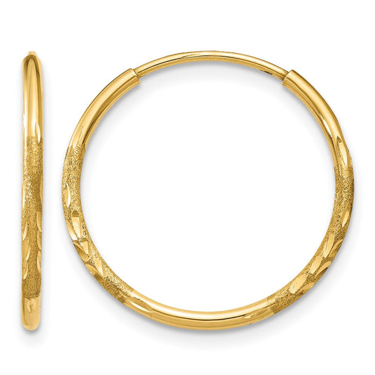 14K Yellow Gold 1.0mm Diamond Cut Endless Hoop Earring