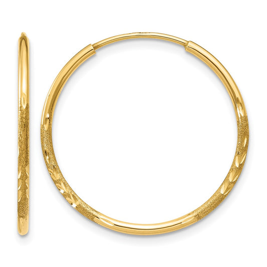14K Yellow Gold 1.0mm Diamond Cut Endless Hoop Earring