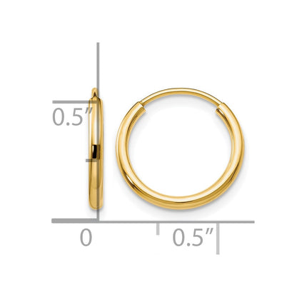 14K Yellow Gold 1.2mm Polished Round Endless Hoop Earrings