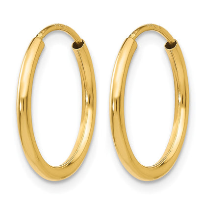 14K Yellow Gold 1.2mm Polished Round Endless Hoop Earrings