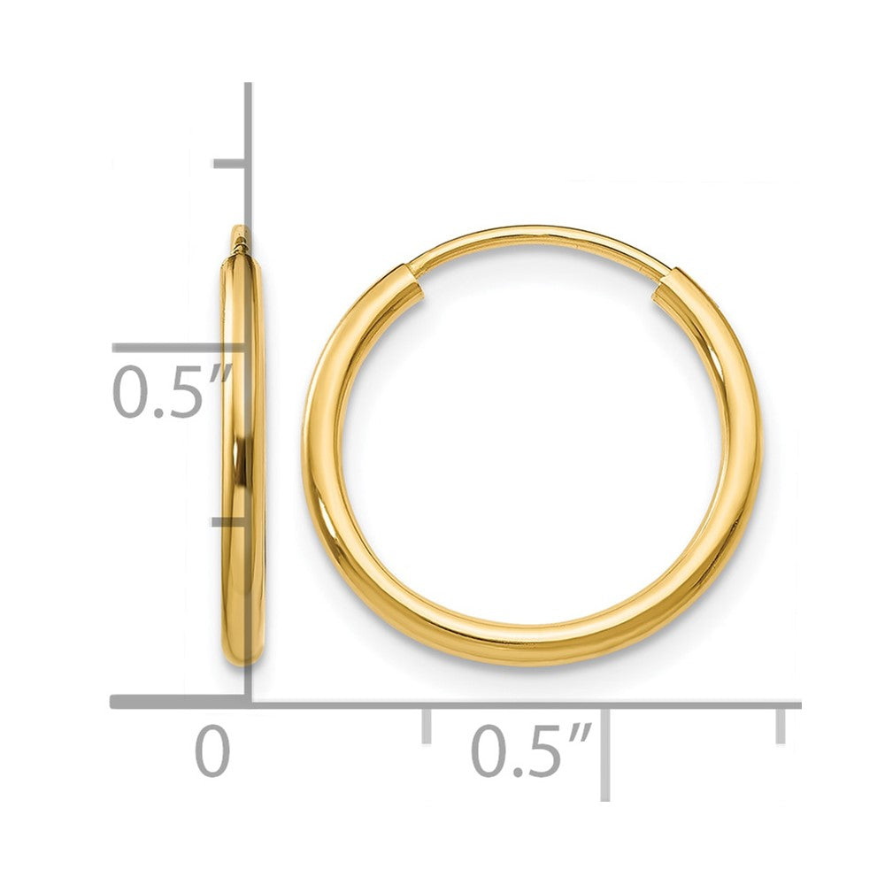 14K Yellow Gold 1.2mm Polished Round Endless Hoop Earrings