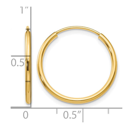 14K Yellow Gold 1.2mm Polished Round Endless Hoop Earrings