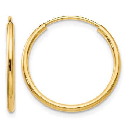 14K Yellow Gold 1.2mm Polished Round Endless Hoop Earrings