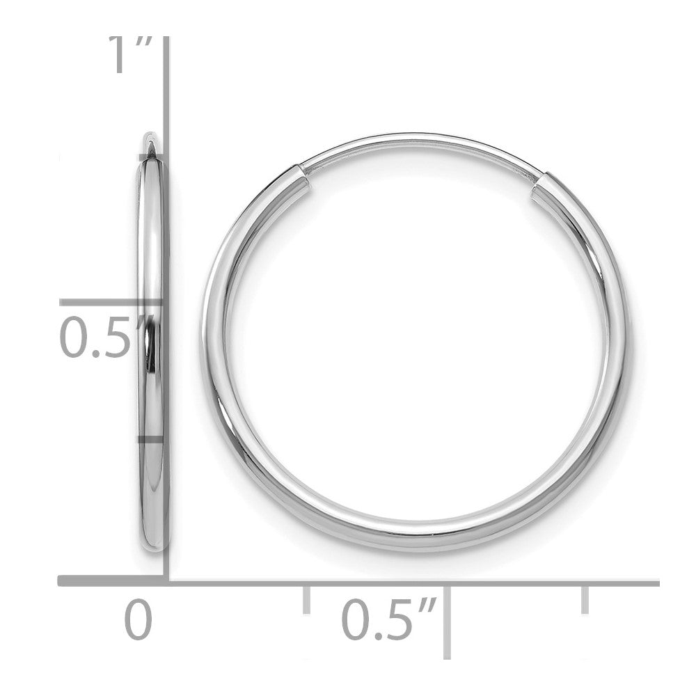 14K White Gold 1.2mm Polished Endless Hoop Earrings