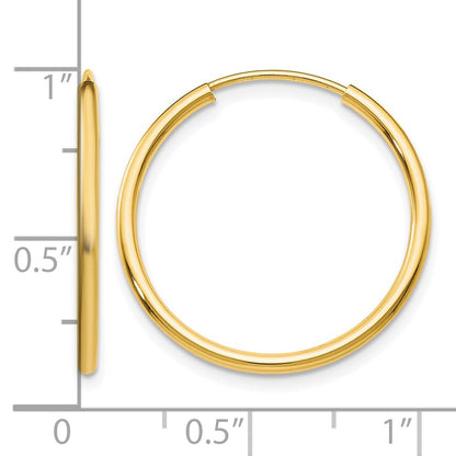 14K Yellow Gold 1.2mm Polished Round Endless Hoop Earrings