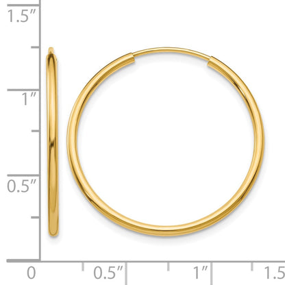 14K Yellow Gold 1.2mm Polished Round Endless Hoop Earrings