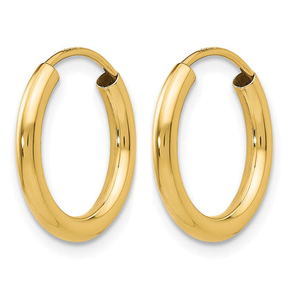 14K Yellow Gold Polished Round Endless 2mm Hoop Earrings