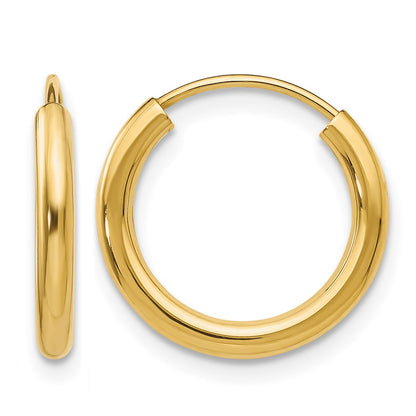 14K Yellow Gold Polished Round Endless 2mm Hoop Earrings