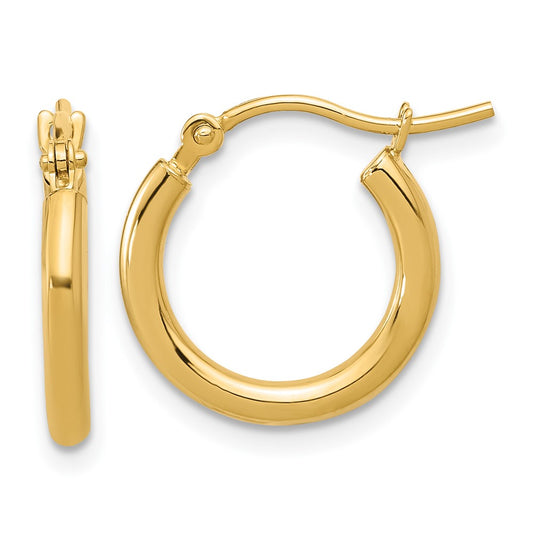 14K Yellow Gold Polished 2X15mm Hoop Earrings