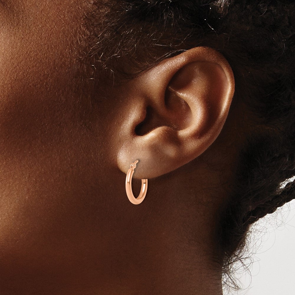 14K Rose Gold Polished 2X15mm Hoop Earrings