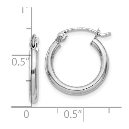 14K White Gold Polished 2X15mm Hoop Earrings
