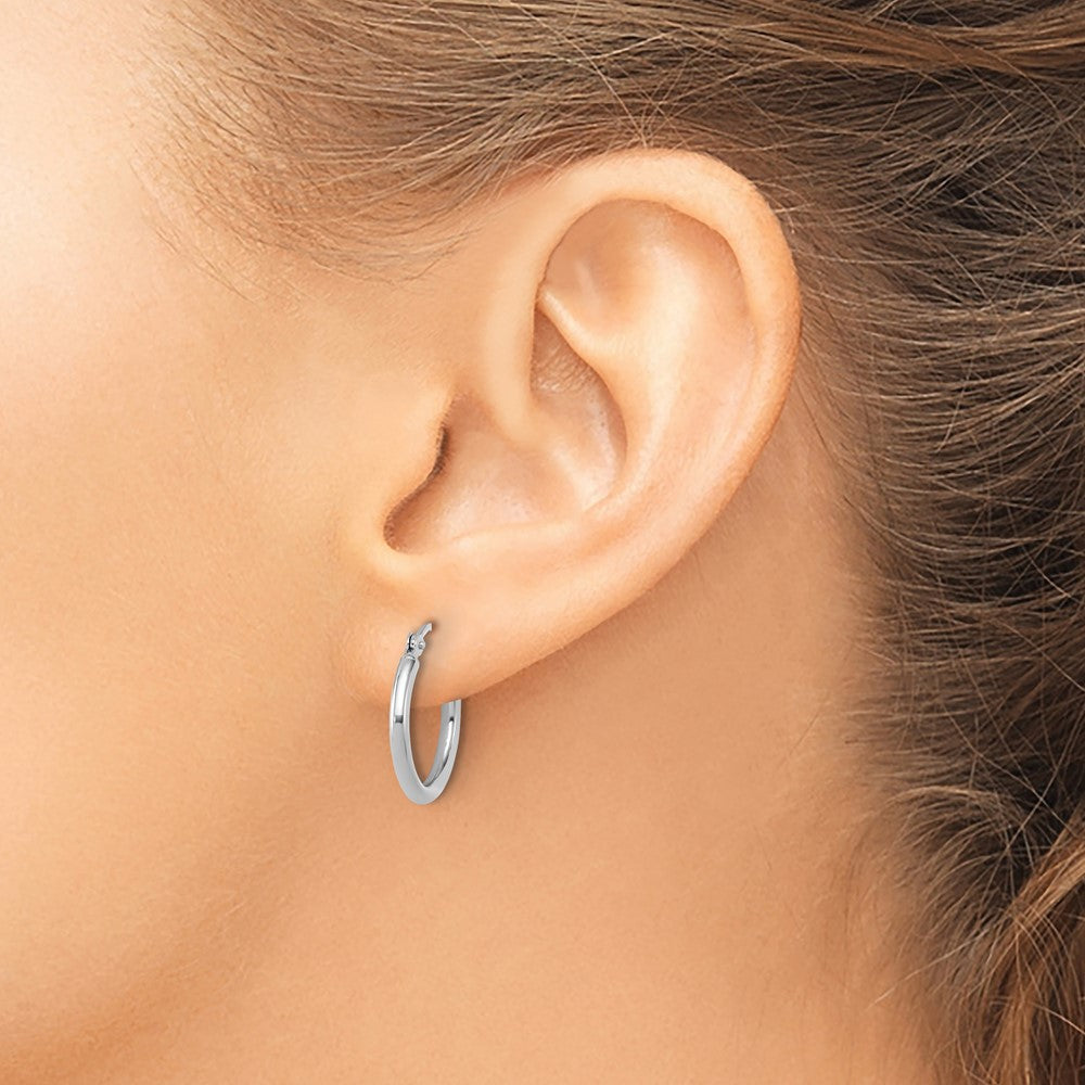 14K White Gold Polished 2X17.5mm Hoop Earrings