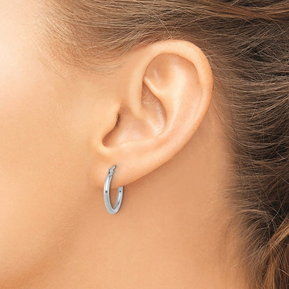 14K White Gold Polished 2X17.5mm Hoop Earrings