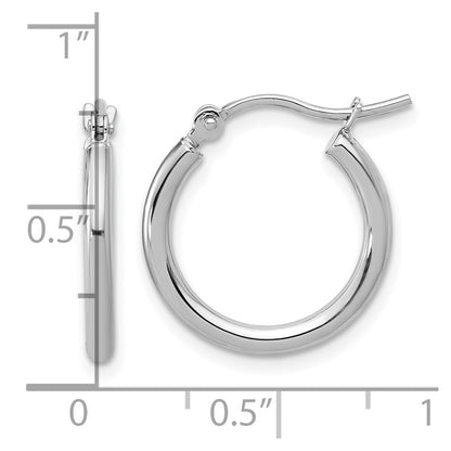 14K White Gold Polished 2X17.5mm Hoop Earrings
