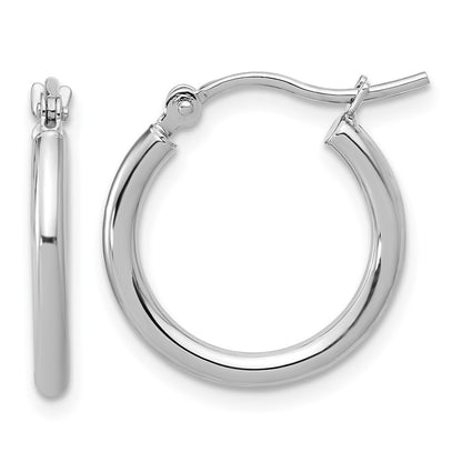 14K White Gold Polished 2X17.5mm Hoop Earrings