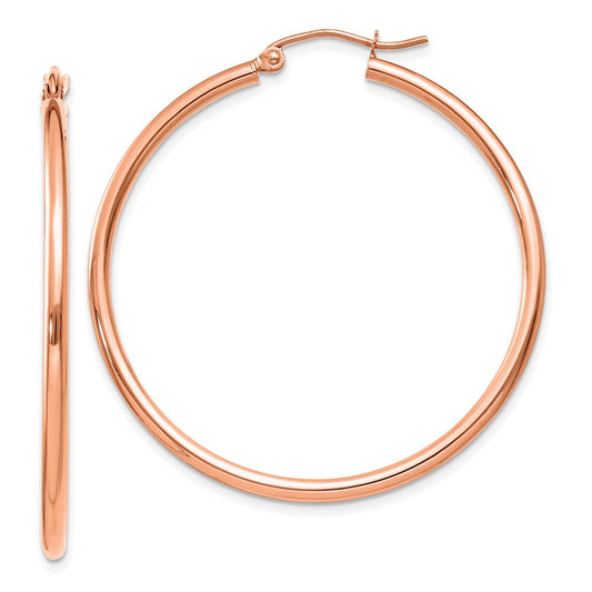 14K Rose Gold Polished 2X40mm Hoop Earrings