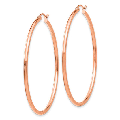 14K Rose Gold Polished 2X50mm Hoop Earrings